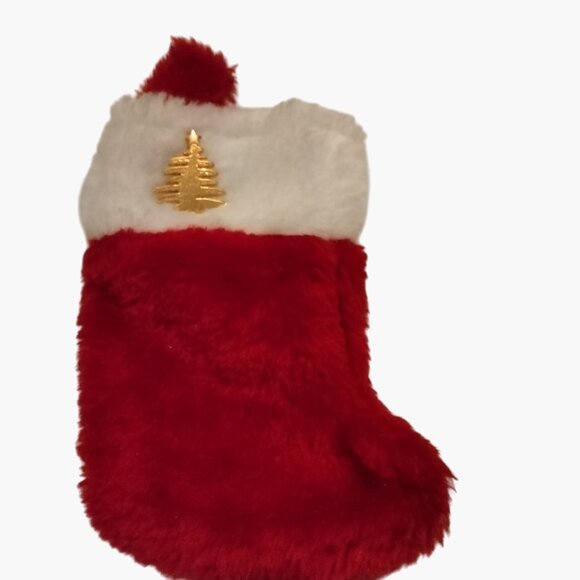 Small Fleece Stocking Red White Gold Christmas Tree Pin Gift Card Holder - Picture 2 of 8